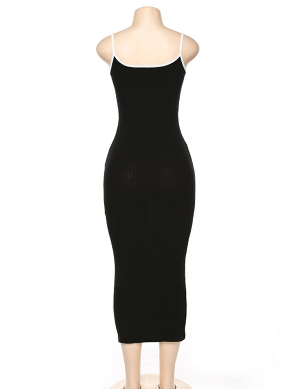 Bodycon Dresses- Bodycon Cami Midi Dress in Contrast Binding- - Pekosa Women Fashion