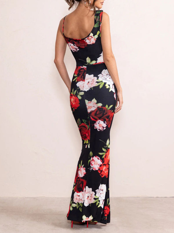 Bodycon Dresses- Elegant Solid Cowl Sleeveless Bodycon Mermaid Maxi Dress- - Pekosa Women Clothing