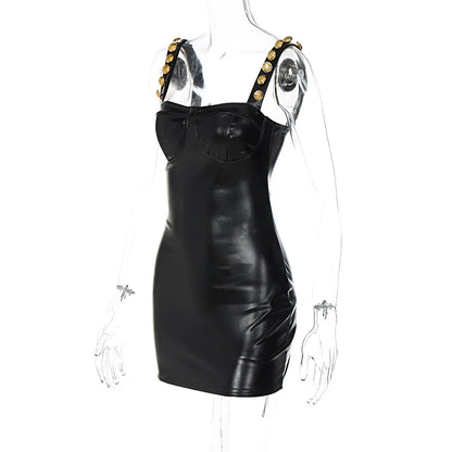 Bodycon Dresses- Faux Leather Bodycon Bustier Mini Dress for Party Queens- - Pekosa Women Fashion