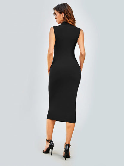 Bodycon Dresses- Solid Tight Body-Hugging Sleeveless Midi Dress- - Pekosa Women Clothing