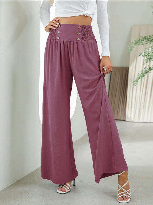 Bottom - Women Pants- High Rise Wide-Leg Trousers - Pants- Purple- Pekosa Women Clothing