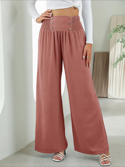 Bottom - Women Pants- High Rise Wide-Leg Trousers - Pants- Red Wood- Pekosa Women Clothing