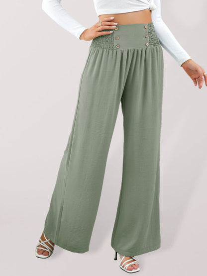 Bottom - Women Pants- High Rise Wide-Leg Trousers - Pants- Green- Pekosa Women Clothing