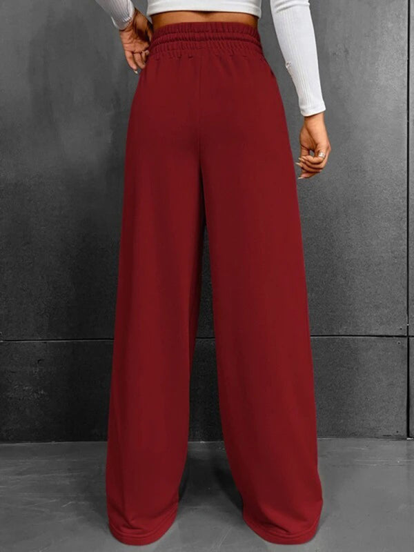 Bottoms- Solid Wide-Leg Pants - Wide Waistband High-Rise Trousers- - Pekosa Women Clothing