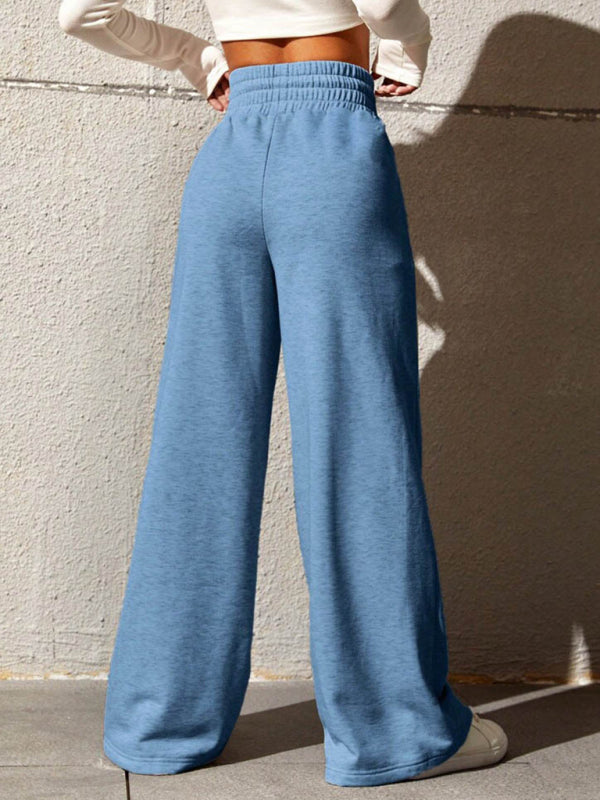 Bottoms- Solid Wide-Leg Pants - Wide Waistband High-Rise Trousers- - Pekosa Women Clothing