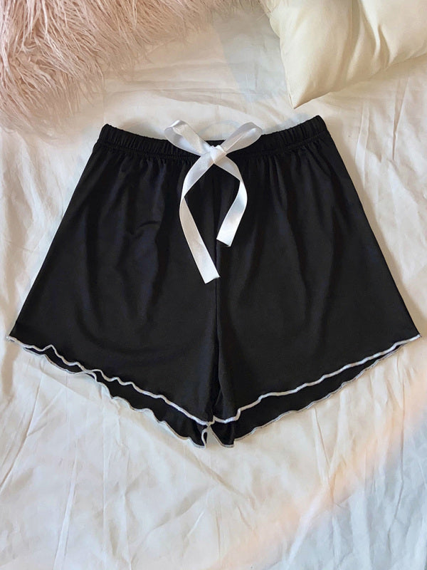 Boyshorts- Adjustable Waist Loungewear Shorts with Contrast Binding- - Pekosa Women Clothing