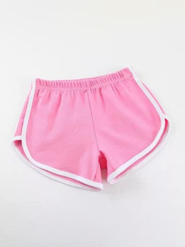 Boyshorts- Elastic Waist Beach Boyshorts with Contrast Binding - Beachwear Shorts- Pink- Pekosa Women Clothing