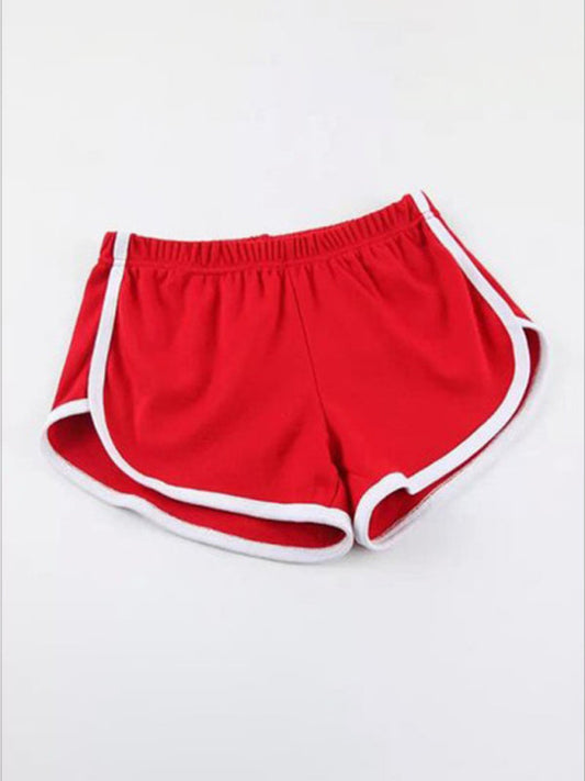Boyshorts- Elastic Waist Beach Boyshorts with Contrast Binding - Beachwear Shorts- Red- Pekosa Women Clothing