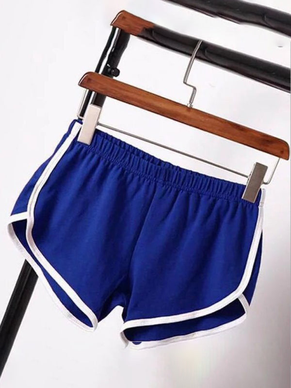 Boyshorts- Elastic Waist Beach Boyshorts with Contrast Binding - Beachwear Shorts- Blue- Pekosa Women Clothing