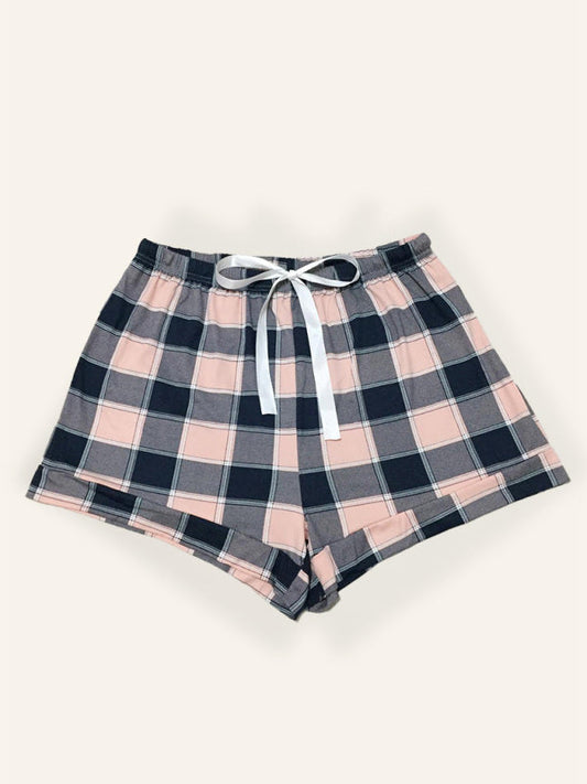 Boyshorts- Women's Adjustable Waist Plaid Print Boyshorts - Plus-Size Shorts- Pink- Pekosa Women Clothing