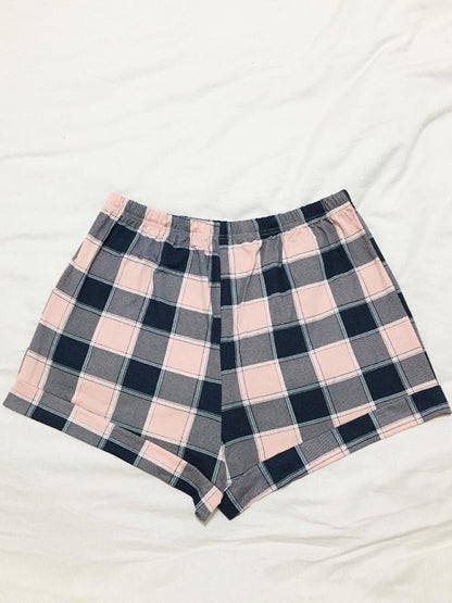 Boyshorts- Women's Adjustable Waist Plaid Print Boyshorts - Plus-Size Shorts- - Pekosa Women Clothing