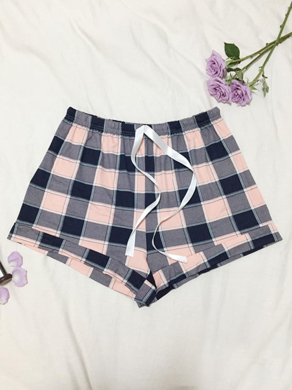 Boyshorts- Women's Adjustable Waist Plaid Print Boyshorts - Plus-Size Shorts- - Pekosa Women Clothing