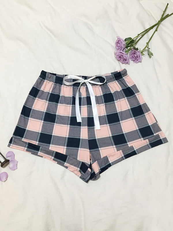 Boyshorts- Women's Adjustable Waist Plaid Print Boyshorts - Plus-Size Shorts- - Pekosa Women Clothing