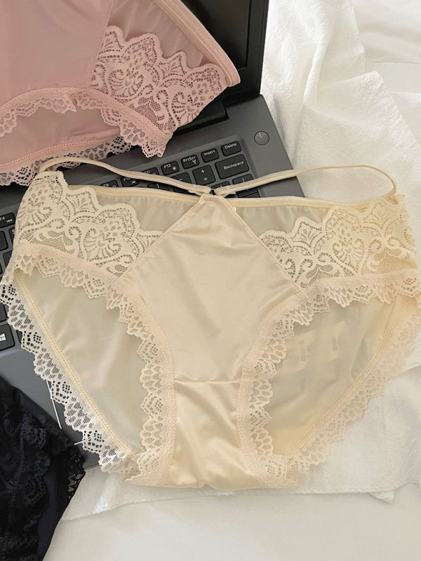 Briefs- Satin Lace Panty Briefs for Women- - Pekosa Women Clothing