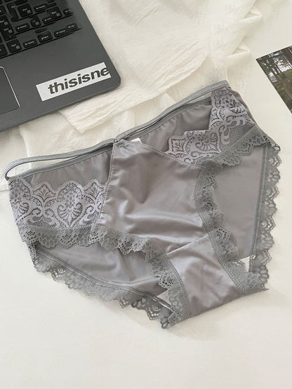 Briefs- Satin Lace Panty Briefs for Women- Grey- Pekosa Women Clothing