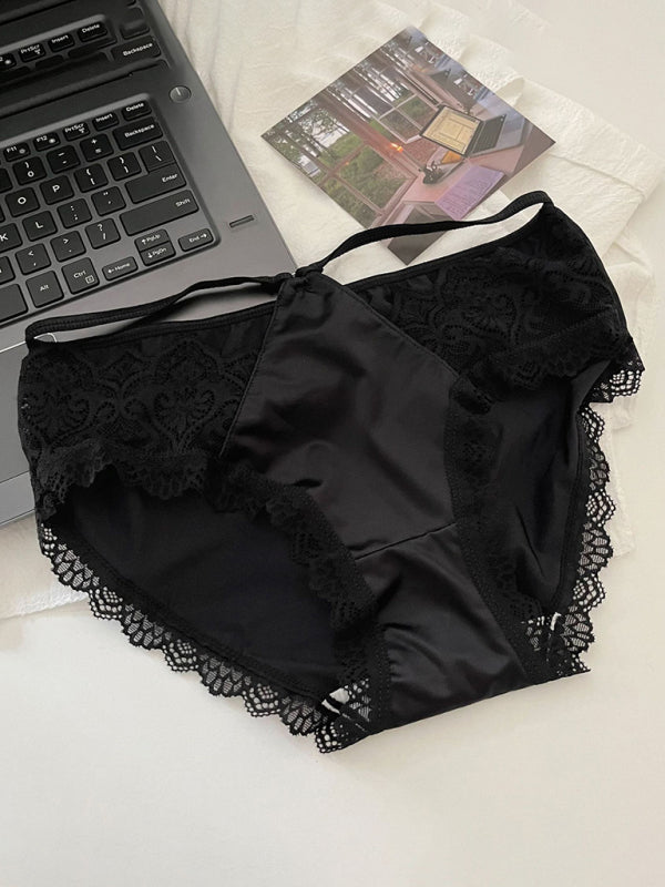 Briefs- Satin Lace Panty Briefs for Women- Black- Pekosa Women Clothing