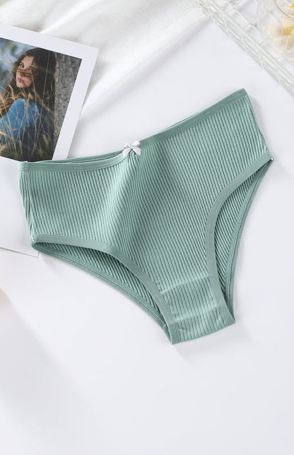 Briefs- Women's Ribbed Cotton Comfort Panty Briefs- Green- Pekosa Women Clothing