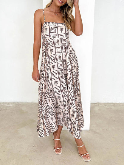 Cami Dresses- Summer Black Print A-Line Cami Maxi Dress- - Pekosa Women Clothing