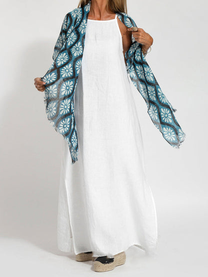 Cami Maxi Dress- Essential Solid Cotton Cami Tunic Maxi Dress- - Pekosa Women Clothing
