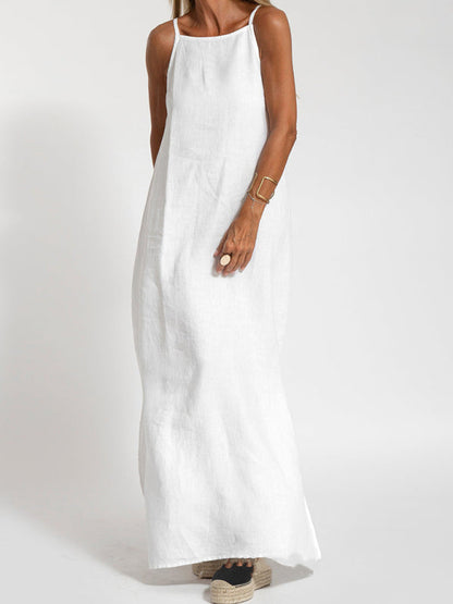 Cami Maxi Dress- Essential Solid Cotton Cami Tunic Maxi Dress- - Pekosa Women Clothing