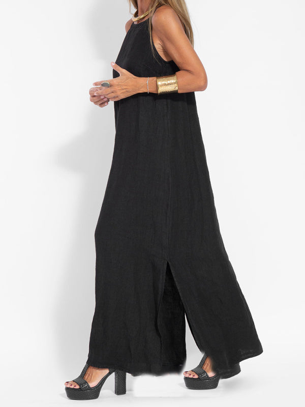 Cami Maxi Dress- Essential Solid Cotton Cami Tunic Maxi Dress- - Pekosa Women Clothing