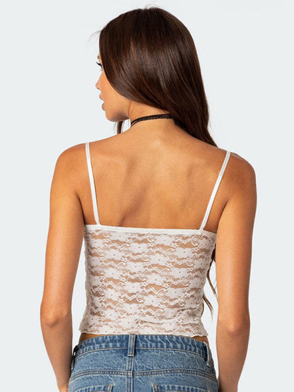 Cami Tops- Floral Lace Spaghetti Strap Top - V-Neck Cami- - Pekosa Women Clothing