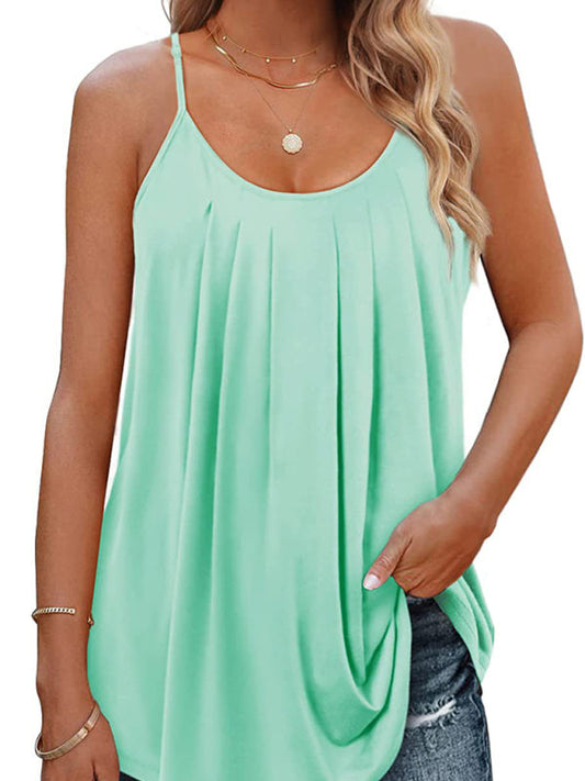 Cami Tops- Oversized Sleeveless Cami Top in Solid Cotton for Summer- Pale green- Pekosa Women Clothing