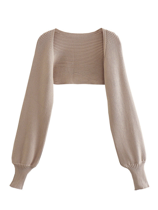 Cardigan + Top- Women's Ribbed Knitted Bolero Cardigan Sweater - Two-Piece Set- - Pekosa Women Clothing