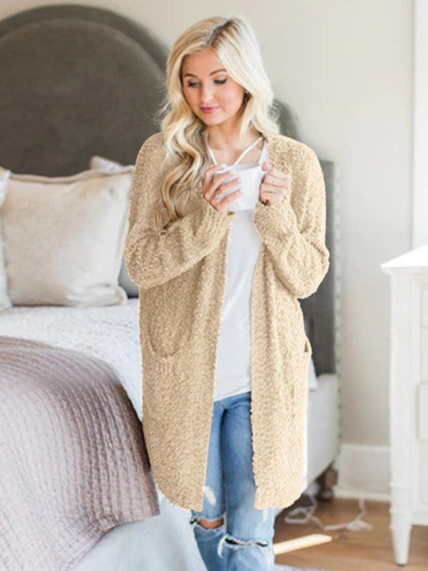 Cardigans- Fall Essential Mid-Length Knit Duster Cardigan with Pockets- - Pekosa Women Clothing