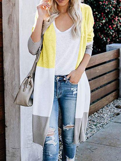 Cardigans- Fall Fashion Stripe Knit Duster Cardigan for Casual Wear- Yellow- Pekosa Women Clothing