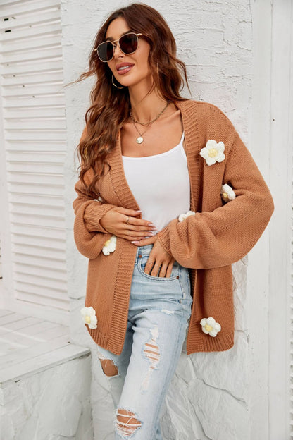 Cardigans- Flowers Knitted Buttonless Sweater Cardigan- - Pekosa Women Clothing