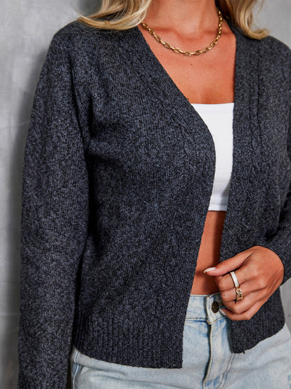 Cardigans- Speckled Knit Sweater | Lightweight Open Front Cardigan- - Pekosa Women Clothing