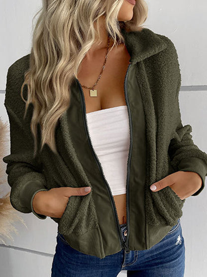 Cardigans- Trendy Zipper Luxe Fur Cardigan: Women's Winter Plush Sweater- - Pekosa Women Clothing