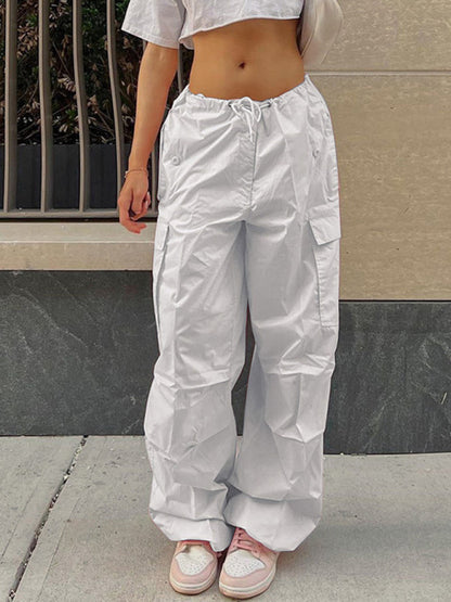 Cargo Pants- Women's Parachute Cargo Pants with Multiple Pockets- White- Pekosa Women Fashion