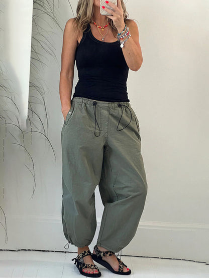 Cargo Pants- Women’s Urban Cargo Parachute Baggy Pants- Green- Pekosa Women Clothing