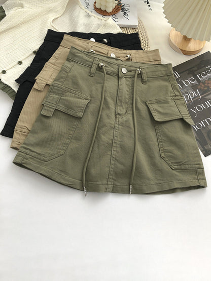 Cargo Skirts- Trendy Y2K Denim Cargo Pocket Mini Skirt- Green- Pekosa Women Clothing