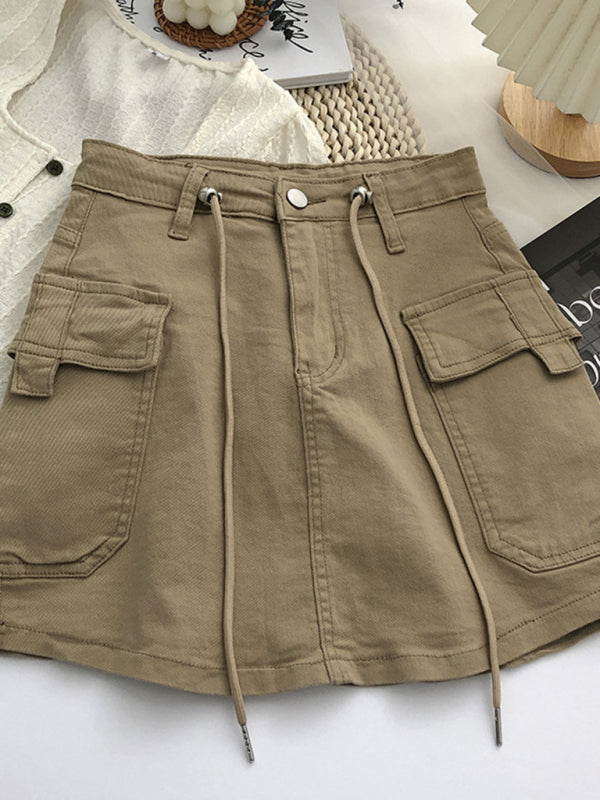 Cargo Skirts- Trendy Y2K Denim Cargo Pocket Mini Skirt- - Pekosa Women Clothing