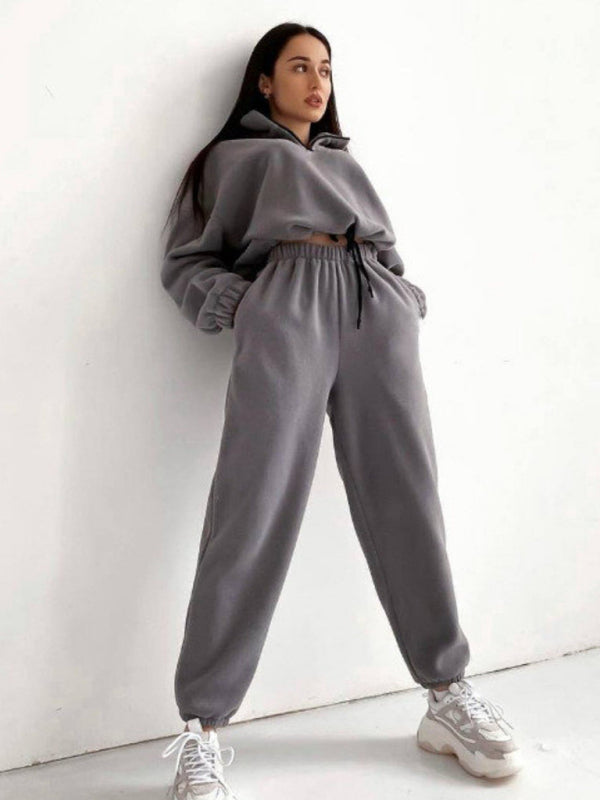 Casual Outfits- Laid-Back Sweatpants and Half Zip-Up Sweatshirt 2-Piece Lounge Sport- - Pekosa Women Clothing