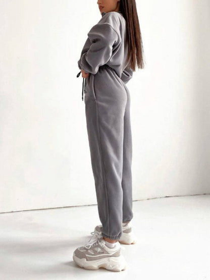 Casual Outfits- Laid-Back Sweatpants and Half Zip-Up Sweatshirt 2-Piece Lounge Sport- - Pekosa Women Clothing