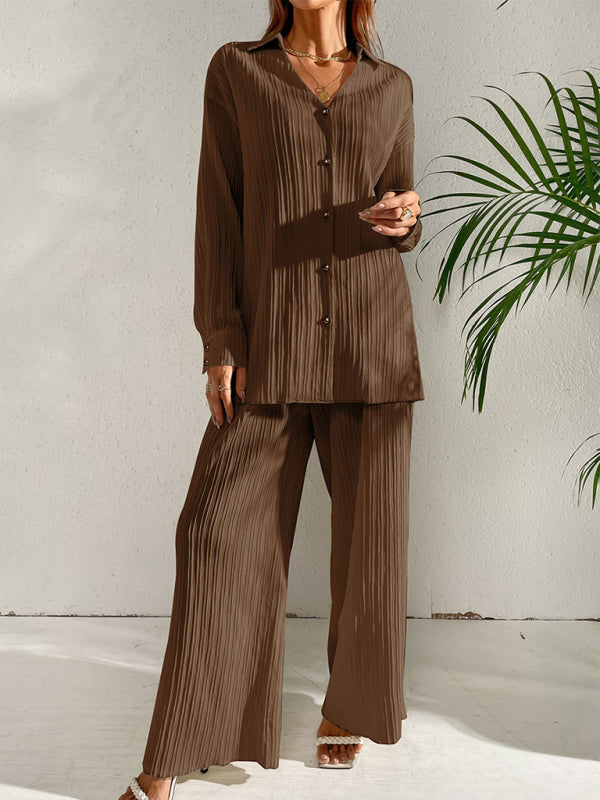 Casual Suit Top + Pants- Ribbed Two-Piece Casual Suit for Any Occasion - Top + Pants- - Pekosa Women Clothing