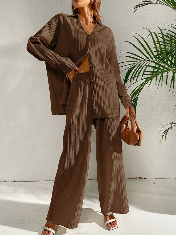 Casual Suit Top + Pants- Ribbed Two-Piece Casual Suit for Any Occasion - Top + Pants- - Pekosa Women Clothing