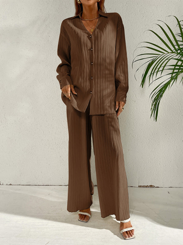 Casual Suit Top + Pants- Ribbed Two-Piece Casual Suit for Any Occasion - Top + Pants- - Pekosa Women Clothing