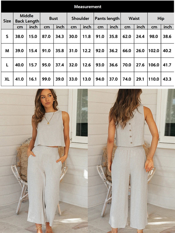 Casual Suit Top+ Pants- Summer-Ready and On-Trend: Retro Two-Piece Set for Women - Order Now!- - Pekosa Women Clothing