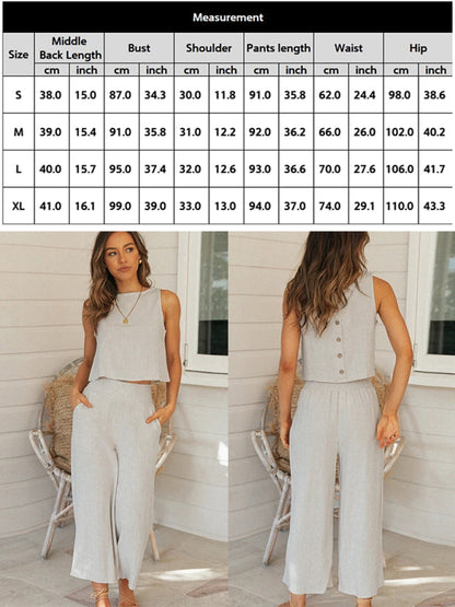 Casual Suit Top+ Pants- Summer-Ready and On-Trend: Retro Two-Piece Set for Women - Order Now!- - Pekosa Women Clothing