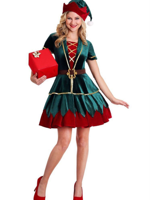 Christmas Cosplays- Be Santa's Trusty Helper 5-Piece Elf Costume Men and Women- Pattern1- Pekosa Women Clothing