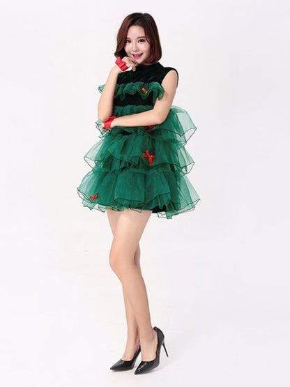 Christmas Costumes- Dress as a Merry Tree: Tiered Ruffle Tulle Costume Shorts and More- - Pekosa Women Clothing