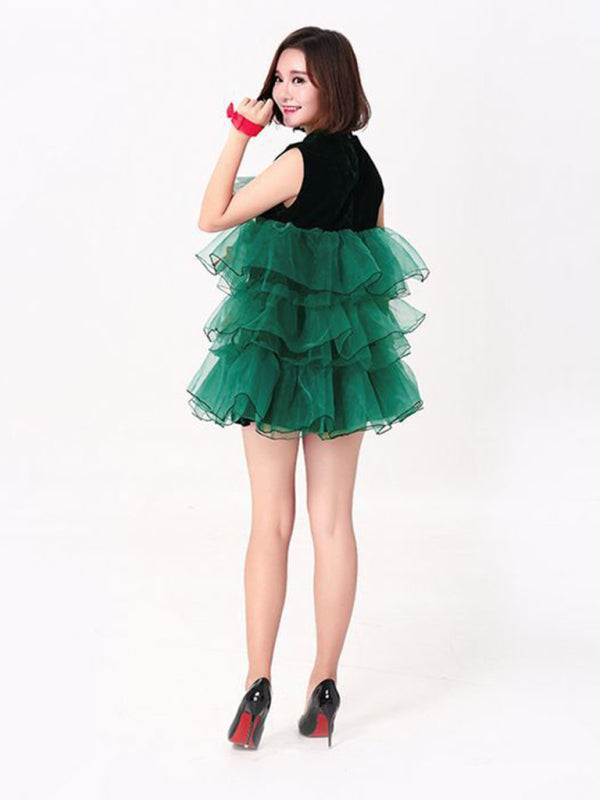 Christmas Costumes- Dress as a Merry Tree: Tiered Ruffle Tulle Costume Shorts and More- - Pekosa Women Clothing