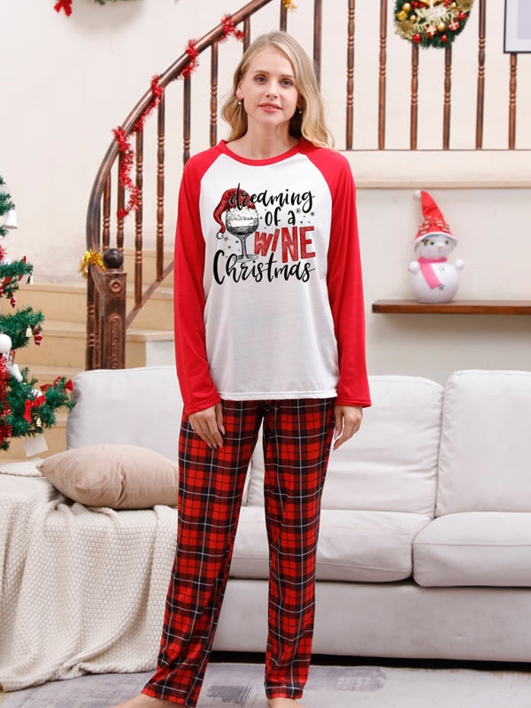 Christmas Pajamas- Family Christmas Thanksgiving Matching Pajamas Plaid Top and Pants- - Pekosa Women Clothing