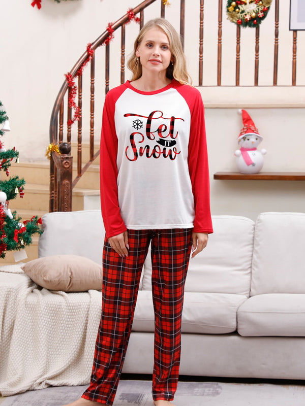 Christmas Pajamas- Family Christmas Thanksgiving Matching Pajamas Plaid Top and Pants- - Pekosa Women Clothing