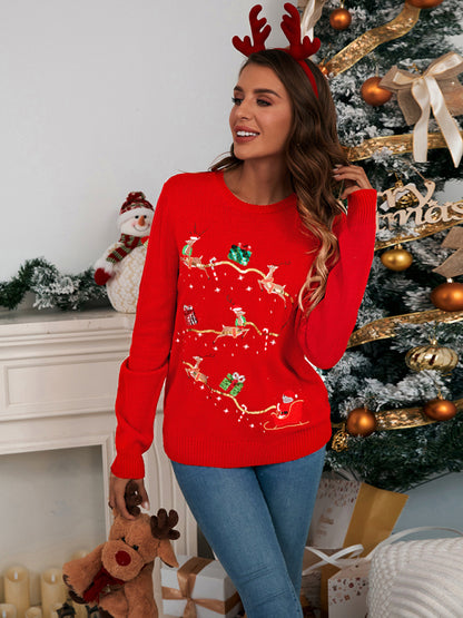 Christmas Sweater- Santa Claus Sequin Knit Sweater for Xmas and Thanksgiving- Suit 5- Pekosa Women Clothing